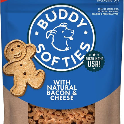 Buddy Biscuit Softies 20 oz Pouch, Soft & Chewy, Natural Bacon and Cheese Flavor Dog Treats, Oven Baked in the USA