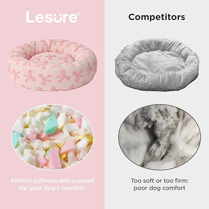LE SURE Donut Large Dog Bed - Round Cat Beds for Indoor Anti-Anxiety Calming Pet Beds, Washable Cute Modern Beds with Jacquard Shaggy Plush & Anti Slip Bottom, 36 Inch, Pink Taffy