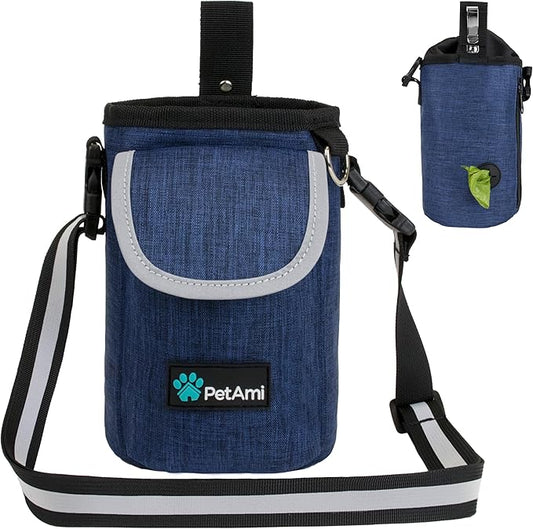 PetAmi Dog Treat Pouch, Large Pet Training Treat Pouch with Pocket, Dog Trainer Essentials Supply Holder with Poop Bag Dispenser, Training Bag for Kibbles Toys, 3 Ways to Wear (Navy)