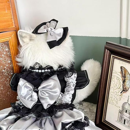 Fashion Sweet Puppy Dog Lace Princess Tailored Dress for Mini and Petite Dog C-Black Small