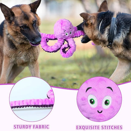 Dog Squeaky Toys Octopus - Tough Plush Large Medium & Small Dog Toys - Stuffed Animals Puppy Toys - Funny Cute Dog Toy for Dog Birthday Presents (Octopus Purple)