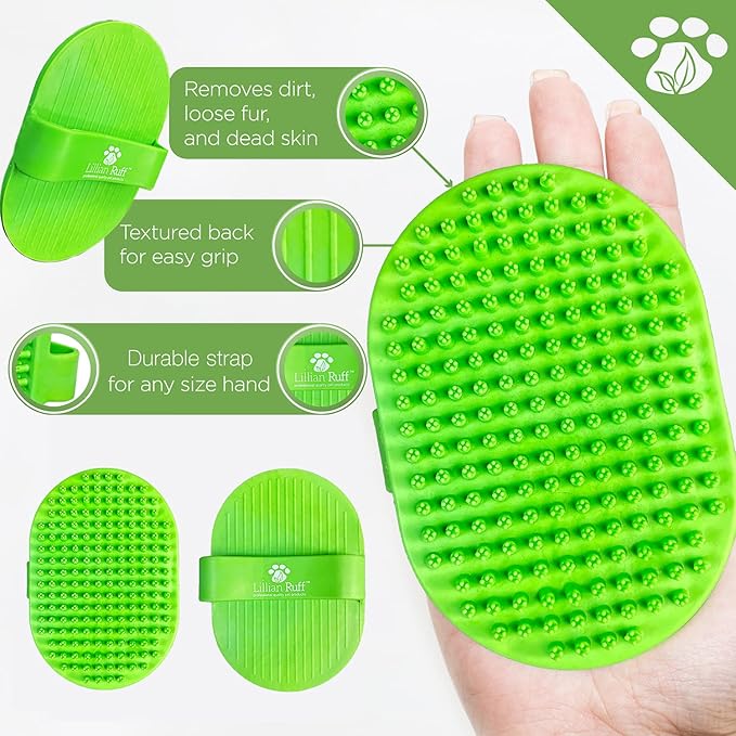 Lillian Ruff PRO Formula Deodorizing Oatmeal Dog Shampoo - Calms Itching & Allergies, Ultra-Nourishing Dry Skin Relief - Oatmeal, Aloe, Coconut Oil, Lavender & Provitamin B5 - Made in USA 16oz+Brush