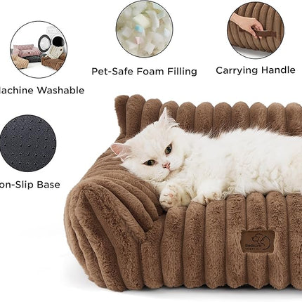 Bedsure Cute Cat Couch for Pets - Fluffy Small Dog Sofa with Premium Soft Corduroy Fleece, Pet Sofa with Removable Washable Cover, Supportive Dog Couch Bed for Small Medium Dogs, 30inch, Copper Brown