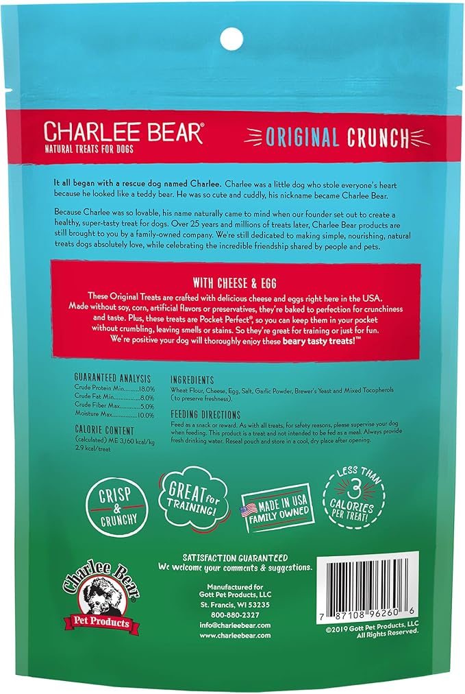Charlee Bear Original Dog Treats, Cheese and Egg, 6 oz (Pack of 2)