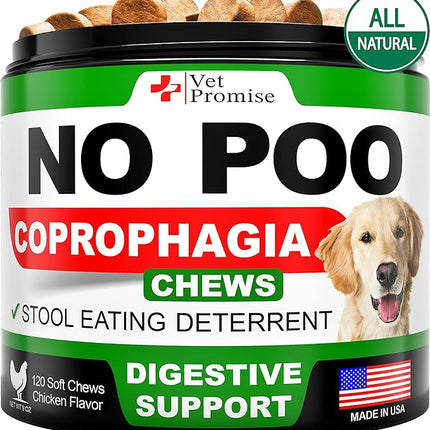 No Poo Chews for Dogs - Advanced Coprophagia Stool Eating Deterrent for Dogs - Stop Dog Poop Eating - Probiotics & Digestive Enzymes Supplement - Made in USA - Vet Formulated - 120 Soft Treats
