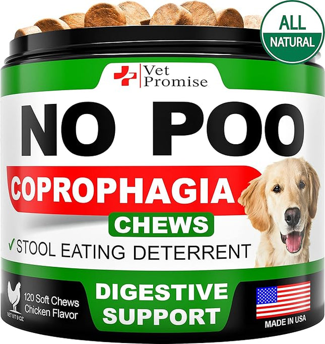 No Poo Chews for Dogs - Advanced Coprophagia Stool Eating Deterrent for Dogs - Stop Dog Poop Eating - Probiotics & Digestive Enzymes Supplement - Made in USA - Vet Formulated - 120 Soft Treats