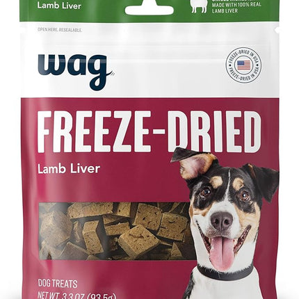 Amazon Brand - Wag Freeze-Dried Raw Single Ingredient Dog Treats, Lamb Liver, High Protein, Healthy Training Treats or Meal Topper for all Dogs, Grain-Free, 3.3oz