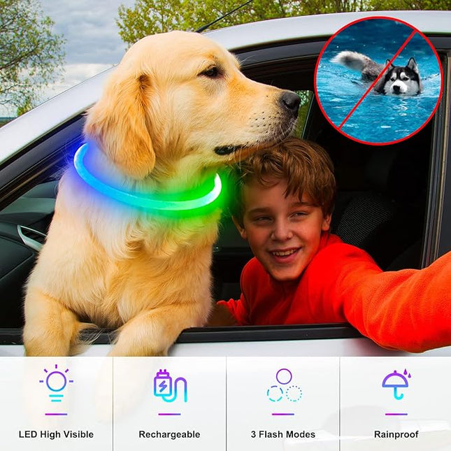 Light Up Dog Collars, USB Rechargeable Dlitk LED Dog Collar 1 Count, TPU Cuttable Size Glow Collar for Dogs, Dog Collar Light, Please Do Not Use Fast Charging (Green+Blue)