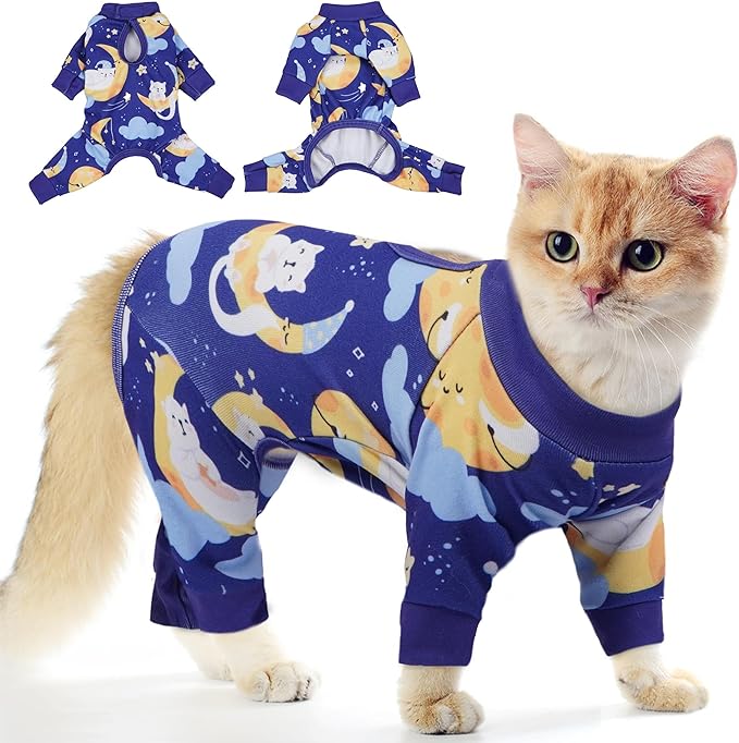 PUMYPOREITY Cat Hair Sticky Shirt – Breathable & Lightweight, Reduces Shedding Fur Pajamas, Prevents Licking Wounds After Surgery, Cat Sweaters - Soft & Machine Washable, Blue, L