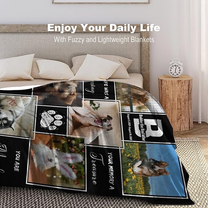 Custom Dog Memorial Gifts for Loss of Dog Cat, Personalized Dog Blankets with Photos, Pet Memorial Throw Blanket Gifts, Pet Loss Gifts, in Loving Memory Blanket for Dog Cat Lovers Dog Mom Dog Dad