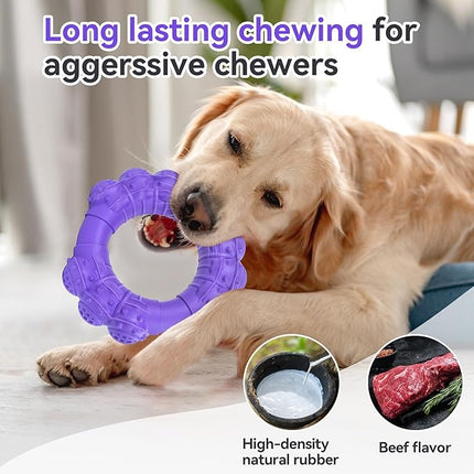 Indestructible Dog Chew Toys for Aggressive Chewers, Super Chewer Toys for Medium Large Dogs, Interactive Ring Toy, Heavy Duty Teething Toys