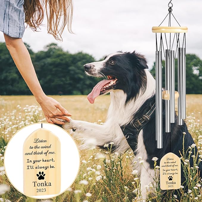 Dog Memorial Gifts, Jocidea Personalized Pet Memorial Wind Chime, Loss of Dog Sympathy Gift, Pet Remembrance Gifts, in Memory of Dog Cat, Loss of Pet - Listen to The Wind