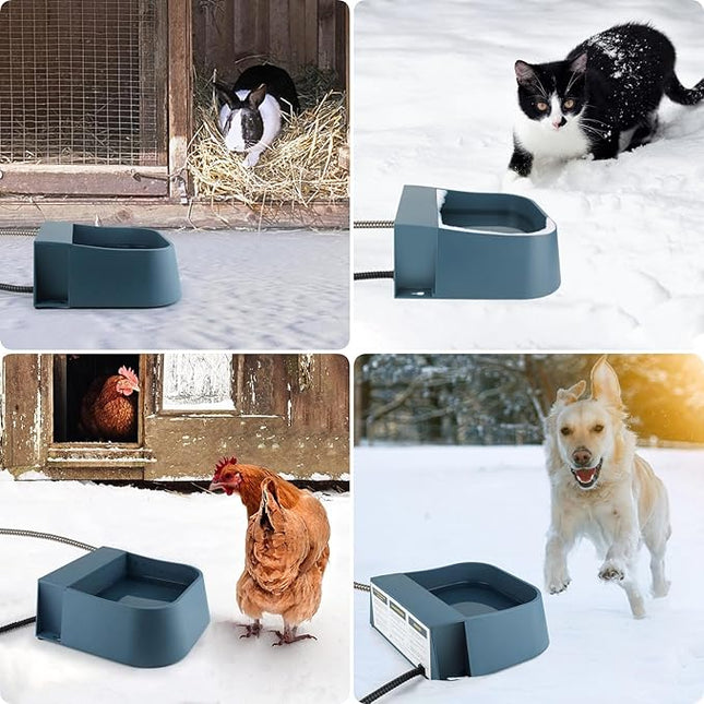 Automatic Heated Water Bowl for Dogs Cats, Self-Filling Water Heated Dog Bowl in Winter, Pet Waterer with Heater Fit Chickens Rabbits Birds, Outdoor Use No Freezing, 2L