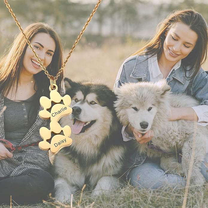 MeMeDIY Personalized Paw Print Necklace for Women Engraved Name Dog Paw Necklace Stainless Steel/925 Sterling Silver Paw Necklace Pet Memorial Necklace 1-4 Cat Paw Print Necklace