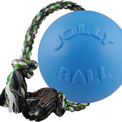 Jolly Pets Romp-n-Roll Rope and Ball Dog Toy, 8 Inches/Large, Blueberry, All Breed Sizes