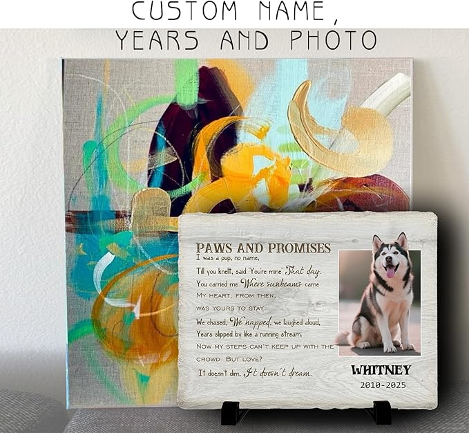 Personalized Pet Memorial Stone, Custom Dog Memorial Gifts for Loss of Dog with Photo Name Date, Dog Remembrance Gift, Loss of Dog Sympathy Gift for Dog Cat Lovers (Quote 15)