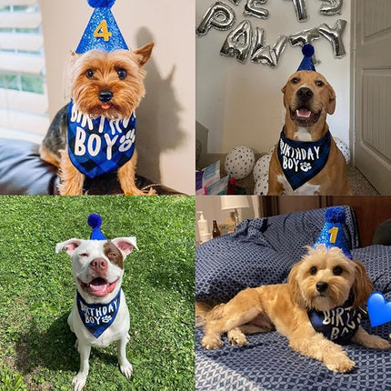 LESYPET Dog Birthday Party Supplies, Dog Birthday Hat with Bandana, and Banner, Cat Decorations Set for Party, Blue