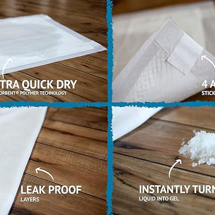 Puppy Pee Pads with Adhesive Sticky Tape (24x24) Large Premium Dog Pads - 6 Layer Dog Training Pads and Pet Wee Pads with Quick-Dry Bullsorbent Tech (150-Count, White)