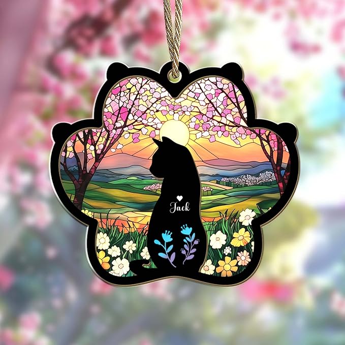 Personalized Pet Memorial Suncatcher – Custom Cat Silhouette with Name & Multiple Background Options, Sympathy Gift for Pet Loss, Pet Memorial Keepsake for Cat Lovers