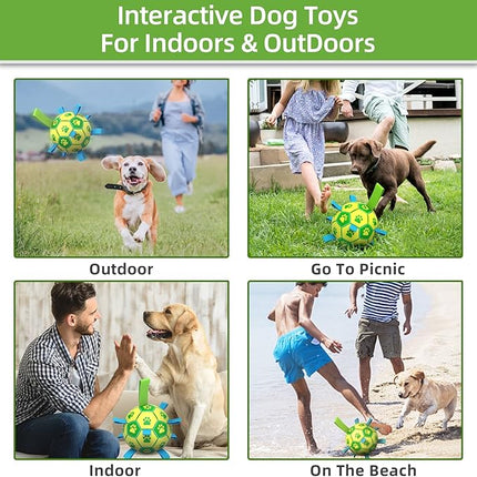QDAN Dog Toys Soccer Ball, Dog Tug Toy, Water Toy, Durable Balls for Small Medium Dogs-Green Yellow(6 inch)