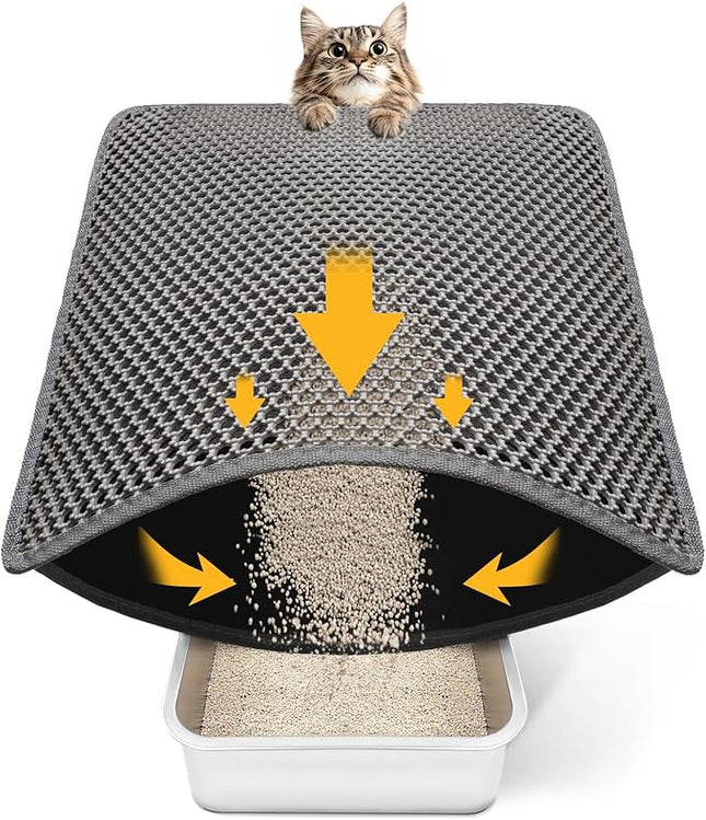 Cat Litter Mat-24"X18" Litter Box Mat for Kitty, EVA Honeycomb Double Layer Design, Urine & Waterproof Scatter Control, Less Waste, Easier To Clean,Non Slip, Gray