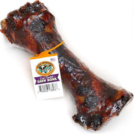 Beef Shin Bones for Dogs - Liver Coated Long Lasting Dog Chews for Aggressive Chewers - Rawhide-Free Big Bones for Large Dogs - Healthy Large Dog Bone (1 Pack)