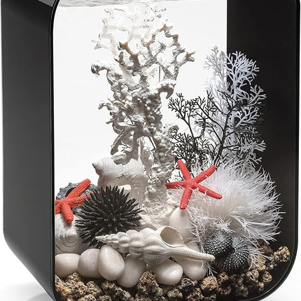 biOrb Life 15 Acrylic 4-Gallon Aquarium with White LED Lights Modern Compact Tank for Tabletop or Desktop Display, Black