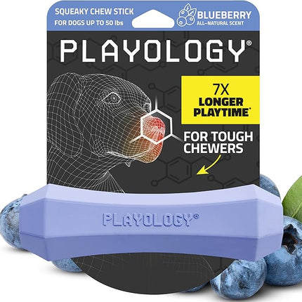 Playology Dog Toys | Durable Squeaky Chew Stick for Dogs | Medium Blueberry Scented Toy - Easy to Clean and Made from Non Toxic Materials