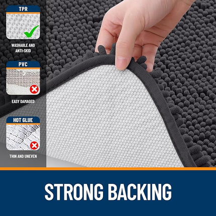 OLANLY Bathroom Rugs 59x24, Extra Soft Absorbent Chenille Bath Rugs, Rubber Backing Quick Dry, Machine Washable Bath Mats for Bathroom Floor, Tub and Shower, Home Decor Accessories, Dark Grey