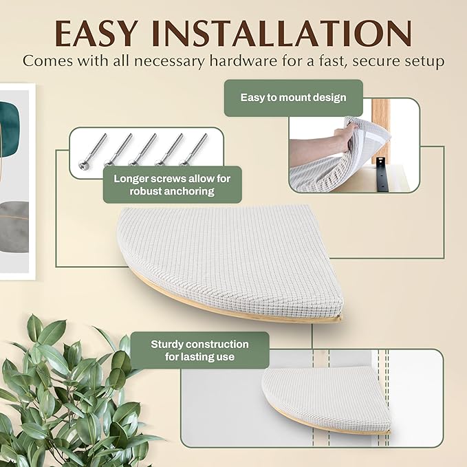 Large 9.84” CALLICO HAVEN- Corner Cat Wall Shelves, Modern Wall-Mounted Cat Furniture, Corner Wall Hammock for Cats, Space-Saving Wall Cat Tree Bed, Sturdy/Hidden Mounts, Washable Cover- Fan Shape