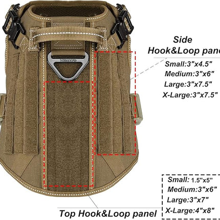 ICEFANG Tactical Dog Harness, Medium Size,2X Metal Buckle,Working Dog MOLLE Vest with Handle,No Pulling Front Leash Clip,Hook and Loop Panel (Brown,M (Pack of 1))