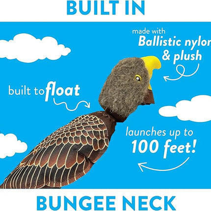 Spunky pup Fly & Fetch Plush Eagle Dog Toy | Interactive 100 ft Sling Shot Launcher with Built-In Bungee | Pull Back & Release | Durable Construction | Ballistic Fabric | Floats | For Medium Breeds
