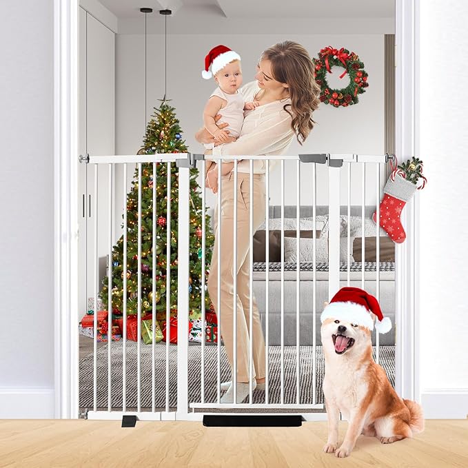 41" Tall Safety Pet Gate,Adjustable 29.92"-49.21" Wide,No Drilling Pressure Mount Kit,Auto Close Cat Gate Suitable for Stairs,Doorways,White (29.92"-49.21" W)
