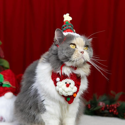 Handmade Cat Christmas Costume,Dog Outfits,Christmas Tree Dog Hat & Cute Santa Cat Bandana – Gifts for Cats and Small to Medium Sized Dogs,Outgoing,Party