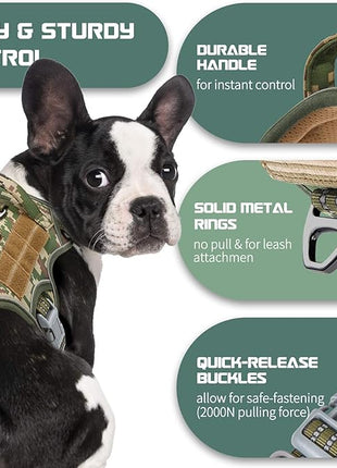 BUMBIN Tactical Dog Harness for Medium Dogs No Pull, Famous TIK Tok No Pull Dog Harness, Fit Smart Reflective Pet Walking Harness for Training, Adjustable Dog Vest Harness with Handle Forest Camo M