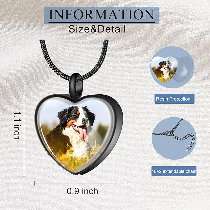 Fanery Sue Pet Ashes Necklace Cremation Jewelry Personalized Picture&Quote Memorial Gifts for Loss of Dog/Cat Urn Necklaces Pets Loss Sympathy Gift Keepsake for Women
