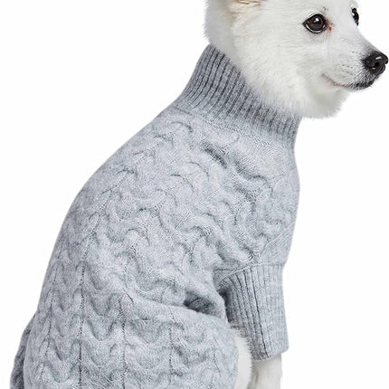 Blueberry Pet Classic Fuzzy Textured Knit Pullover Turtle-Neck Dog Sweater in Heather Grey, Back Length 14", Pack of 1 Clothes for Dogs
