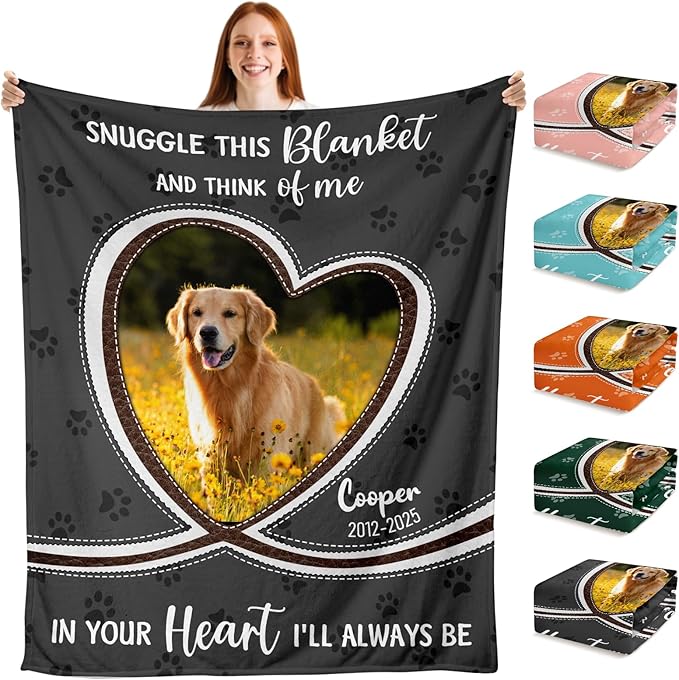 Pet Memorial Gifts, Personalized Dog Blanket with Photo Name, Dog Memorial Gifts for Loss of Dogs, Customized Pet Memory Blanket, Sympathy Gift for Loss of Dogs Cat, Remembrance Bereavement Gift