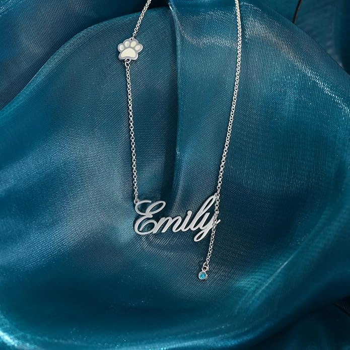 Customized Paw Print Necklace Personalized Pet Name Necklace Custom Engraved Dog Cat Paw Pendant Necklace Pet Memorial Gift for Pet Lovers