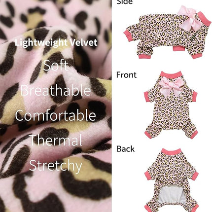 Fitwarm Leopard Dog Pajamas, Fleece Dog Clothes for Small Dogs Girl with Legs, Pet Onesie, Cat Outfit, Pink, XS