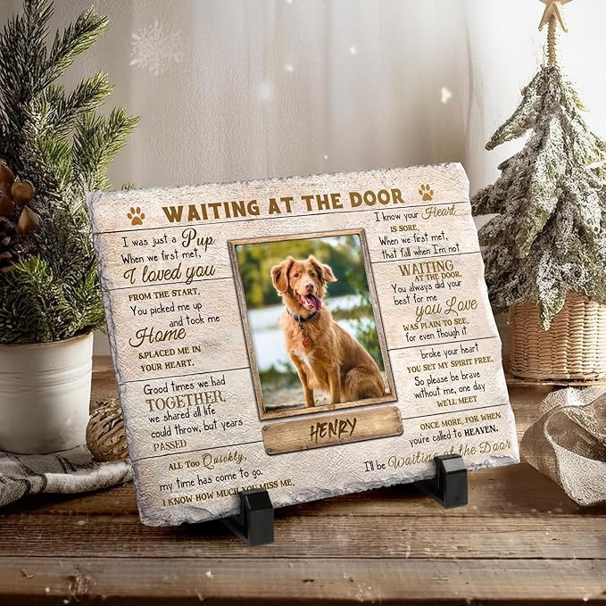 Dog Memorial Gifts for Loss of Dog or Cat, Personalized Dog Memorial Stone with Photo Name for Remembrance Cat Passing Gift for Pet Lovers (5.9INCH* 7.9INCH, style3)