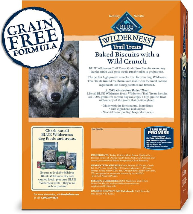 Blue Buffalo Wilderness Trail Treats High Protein Grain Free Crunchy Dog Treats Biscuits, Turkey Recipe 10-oz bag