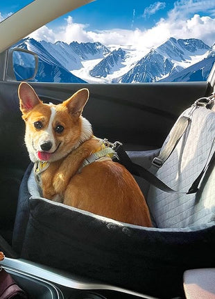 Car Dog Seat,Pet Booster Carseats for Dogs up to 25lbs,Safe and Comfy Puppy Travel Car Bed with Storage Pockets and 2 Safety Belt,Ultra Soft Fabric, Easy to Install,Fully Removable Washable.