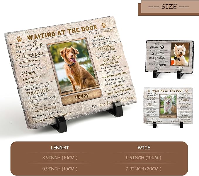 Dog Memorial Gifts for Loss of Dog or Cat, Personalized Dog Memorial Stone with Photo Name for Remembrance Cat Passing Gift for Pet Lovers (3.9INCH * 5.9INCH, style3)