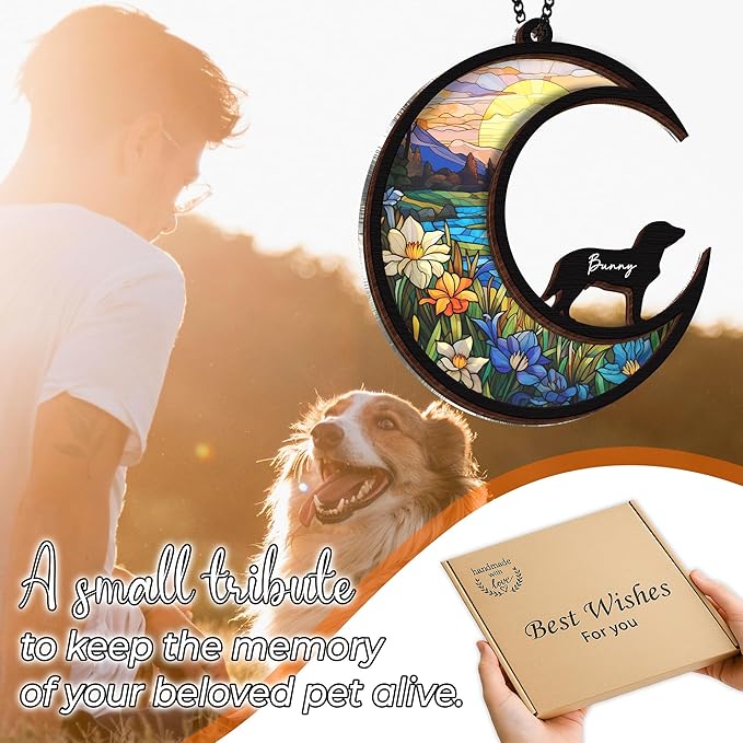 6'' Chesapeake Bay Retriever Dog Memorial Suncatcher Custom Name Dog Breed Pet Ornament Window Car Hanging Sympathy Gift for Loss of Pet Passed Away Remembrance Gift for Dog Lovers SCD-B11-6-25