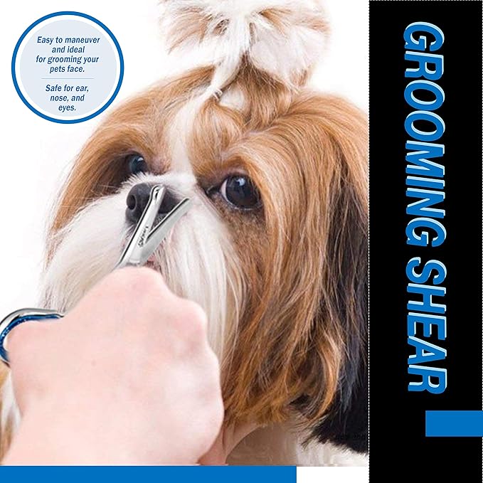 Laazar Pro dog grooming scissors, Straight Pet grooming shears, with Safety Round Tip, Ball Point for easy and safe use. | Premium Sharp Long Lasting Professional Hair Trimming Scissors (5.5 Inches)