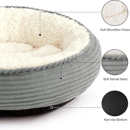 Love's cabin Round Donut Cat and Dog Cushion Bed, 20in Pet Bed for Cats or Small Dogs, Anti-Slip & Water-Resistant Bottom, Super Soft Durable Fabric Pet beds, Washable Luxury Cat Dog Bed Stripe Grey