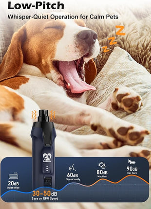 Casfuy 6-Speed Dog Nail Grinder – 50%+ Boost Power Dog Nail Trimmers Quiet with Dust Cap & 2 LED Lights & 2000mAh Battery & 4.8V Motor Electric Pet Toenail File Tool for Large Medium Small Dogs Cats