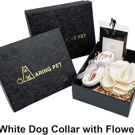 ARING PET Velvet Dog Collars, White Soft Pet Collar with Detachable Felt Flower Metal Buckle for Puppy Small Medium Large Boy Girl Dogs-XL