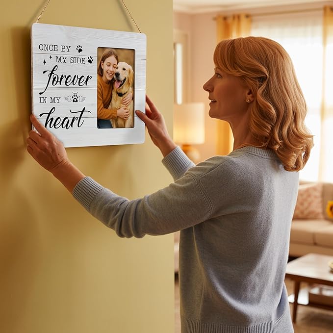 Pet Memorial Gifts for Dogs Sympathy, Loss of Dog Gift Picture Frame, Once by My Side Forever in My Heart Frames Fits 4x6 Photo